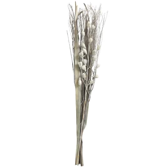40&#x22; Gray Dried Plant Floral Bouquet Branch Natural Foliage with Grass Stems